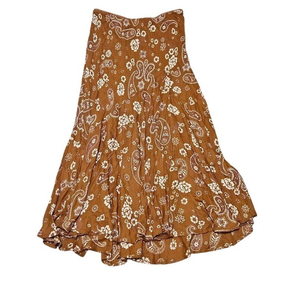 Lola P Maxi Skirt Womens Large Brown Paisley Floral Bohemian Cottagecore Flowy - Picture 1 of 5